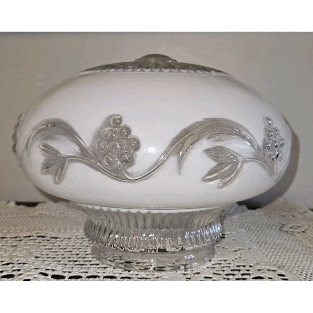 Antique 1920's White & Clear Glass Art Deco Ceiling Acorn Globe Pendent Shade